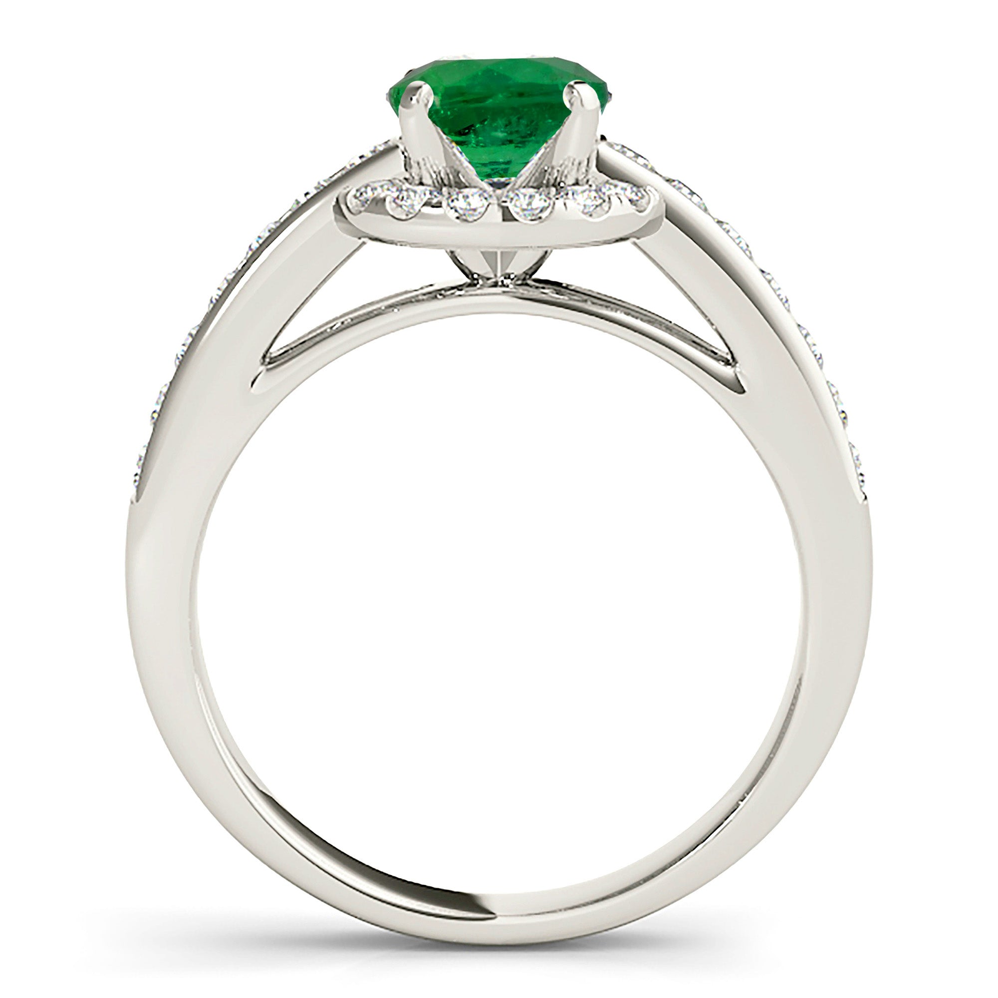 1.75 ct. Genuine Emerald Ring With 0.40 ctw. Diamond Halo, Channel Set Diamond Band-VIRABYANI